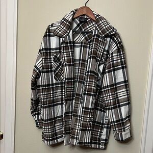 Men's Brown and White Plaid Jacket